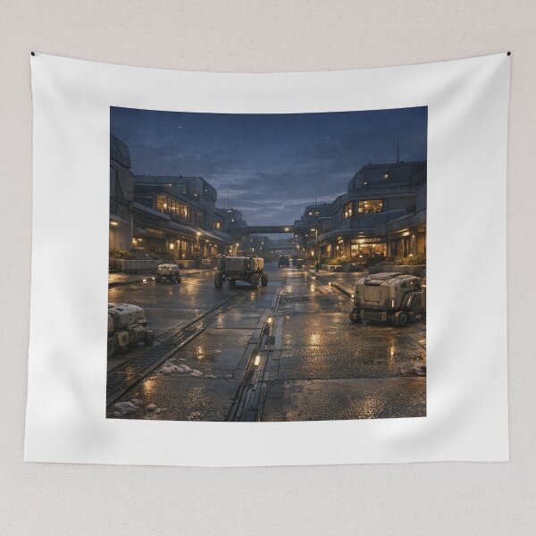 Item preview, Futuristic Sci-Fi City Street With Autonomous Robots designed and sold by NiceArtsPlace.