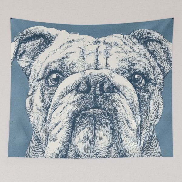 Item preview, Bulldog drawing with blue background designed and sold by anytka.
