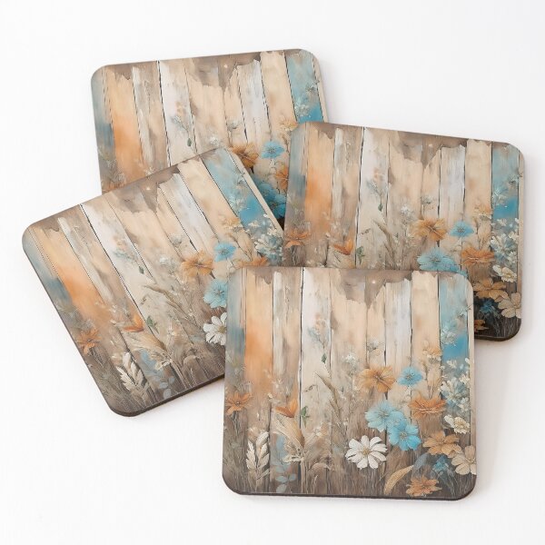 Item preview, VINTAGE BEIGE AND BABY BLUE spring flowers, rustic oil painting boho, minimalist, wildflowers on fence  designed and sold by navitalidesign.