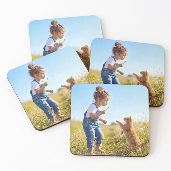 Item preview, Little Girl Blowing Dandelion Seeds with Her Cat designed and sold by Maria Dryfhout.