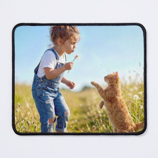 Item preview, Little Girl Blowing Dandelion Seeds with Her Cat designed and sold by Maria Dryfhout.