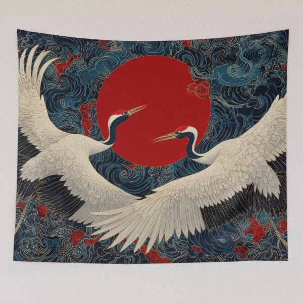 Item preview, Cranes dance in front of red sun designed and sold by anytka.