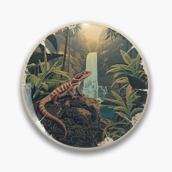 Item preview, Red Eyed Skink Jungle Waterfall Vintage Nature Illustration designed and sold by Willow & Ink.