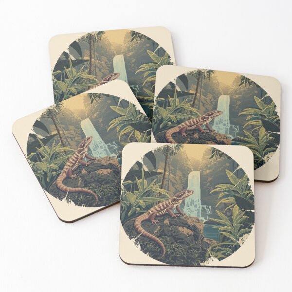 Item preview, Red Eyed Skink Jungle Waterfall Vintage Nature Illustration designed and sold by Willow & Ink.