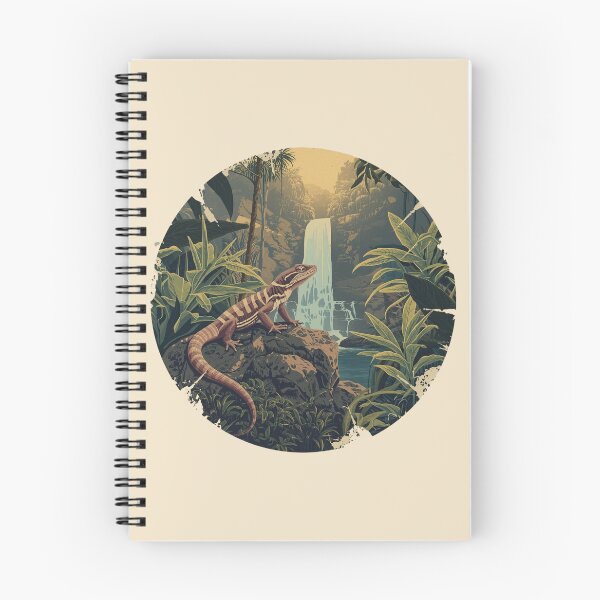 Item preview, Red Eyed Skink Jungle Waterfall Vintage Nature Illustration designed and sold by Willow & Ink.