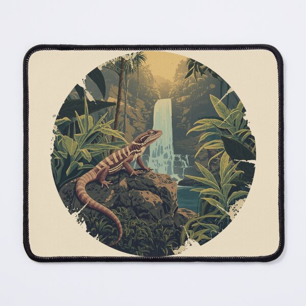 Item preview, Red Eyed Skink Jungle Waterfall Vintage Nature Illustration designed and sold by Willow & Ink.