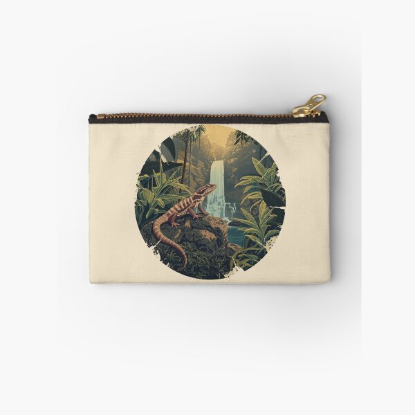 Item preview, Red Eyed Skink Jungle Waterfall Vintage Nature Illustration designed and sold by Willow & Ink.