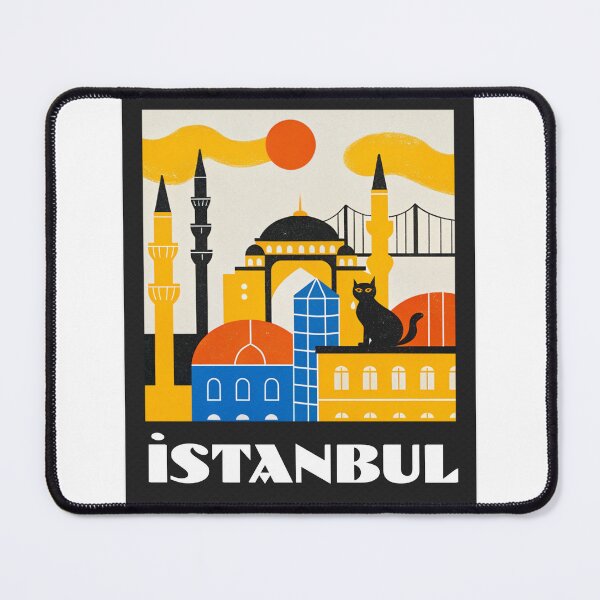 Item preview, Istanbul Cityscape Art - Minimalist Retro Turkish Decor with Cat designed and sold by asliberry.