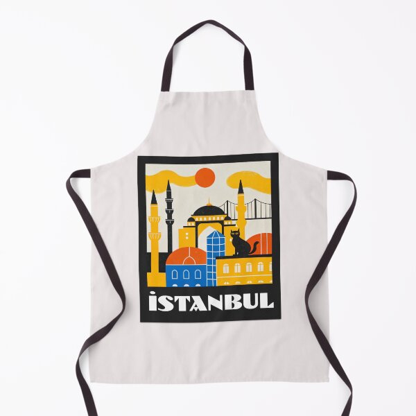 Item preview, Istanbul Cityscape Art - Minimalist Retro Turkish Decor with Cat designed and sold by asliberry.