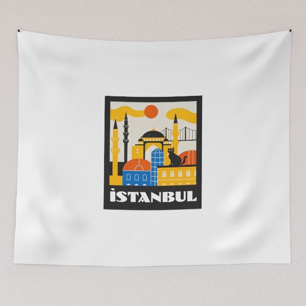 Item preview, Istanbul Cityscape Art - Minimalist Retro Turkish Decor with Cat  designed and sold by asliberry.