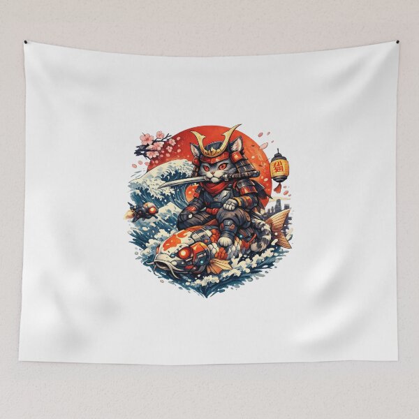 Item preview, Samurai Cat Rider – Futuristic Japanese Wave Art designed and sold by CosmicSplendor.