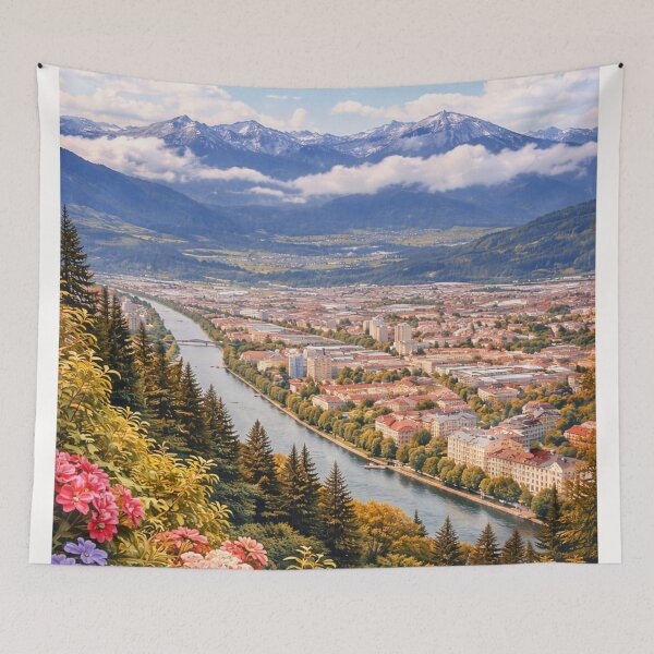 Item preview, Innsbruck Austria Travel Poster – Modern Alpine Cityscape, River Inn Landscape, Minimalist Wall Art designed and sold by varunmav.
