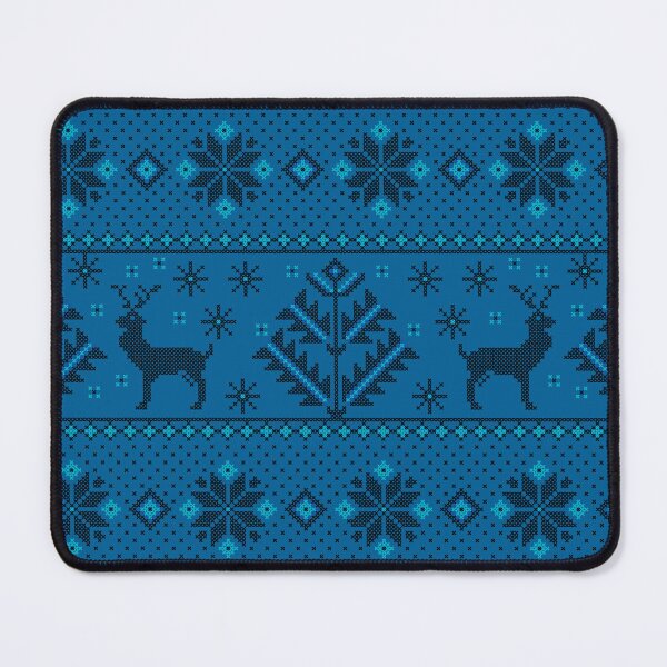 Item preview, Realistic Palestinian Tatreez Embroidery Pattern Design #7 Deers -Black-Blue designed and sold by Hurriyyatee.