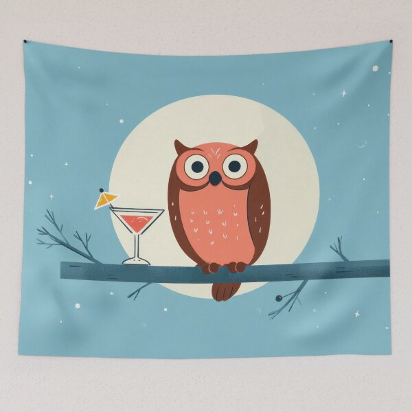 Item preview, Cute owl with a drink under moon designed and sold by anytka.