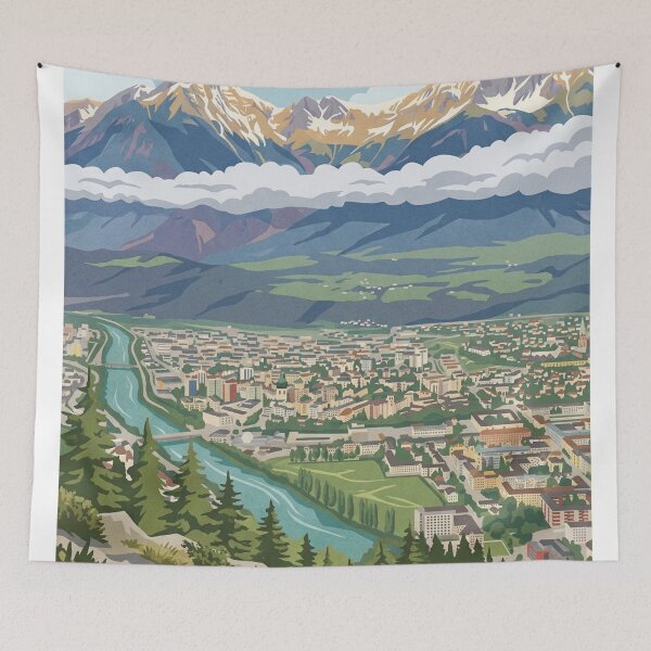 Item preview, Innsbruck Austria Travel Poster – Modern Alpine Cityscape, Vintage Illustration, Minimalist Wall Art designed and sold by varunmav.
