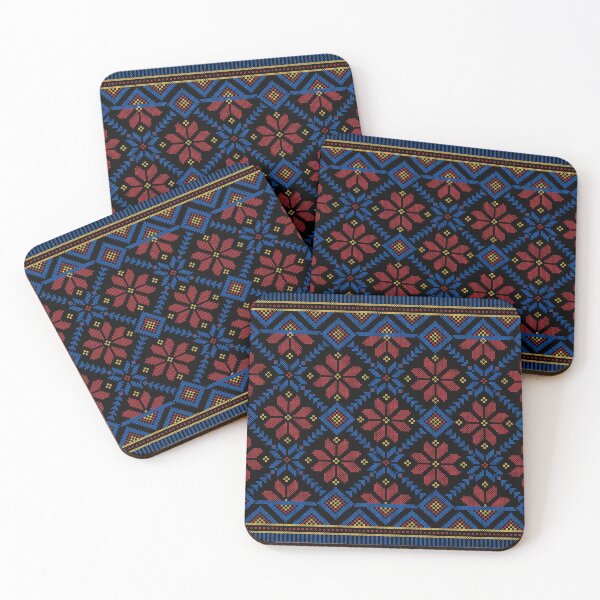 Item preview, Palestinian Jordanian Traditional Tatreez Realistic Embroidery Design #6 red-blu designed and sold by Hurriyyatee.