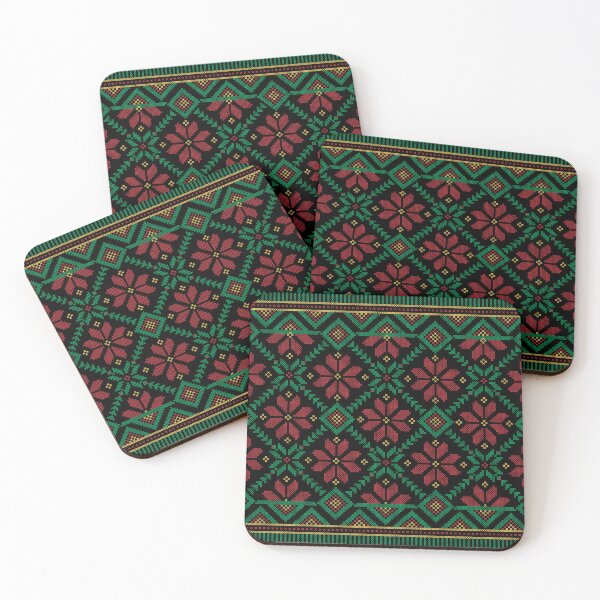 Item preview, Palestinian Tatreez Realistic Embroidery Flowers Pattern #6 -red-grn designed and sold by Hurriyyatee.