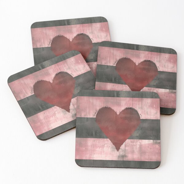 Item preview, Abstract Red Heart Wall Art Neutral Striped Background designed and sold by NarjaShop.