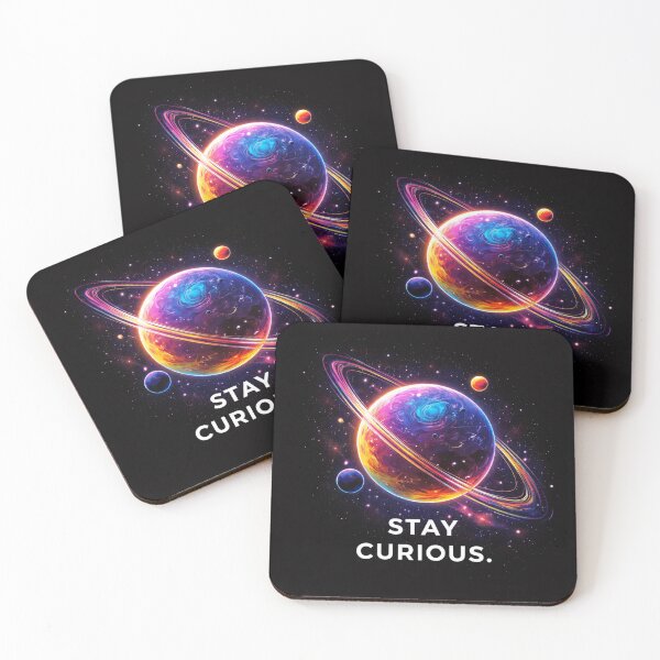 Item preview, Stay Curious Neon Planet Galaxy Space Art designed and sold by AbstractAuraArt.