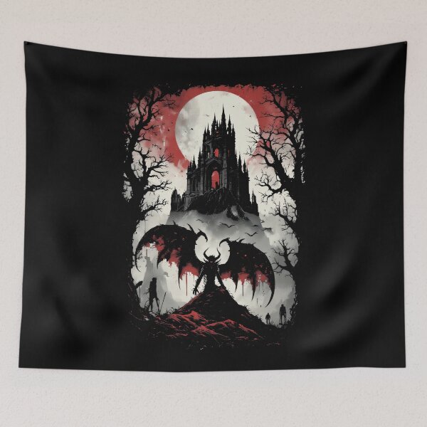 Item preview, Horned Demon Under Blood Moon – Dark Horror Art (BLACK) designed and sold by MorbidDreams.