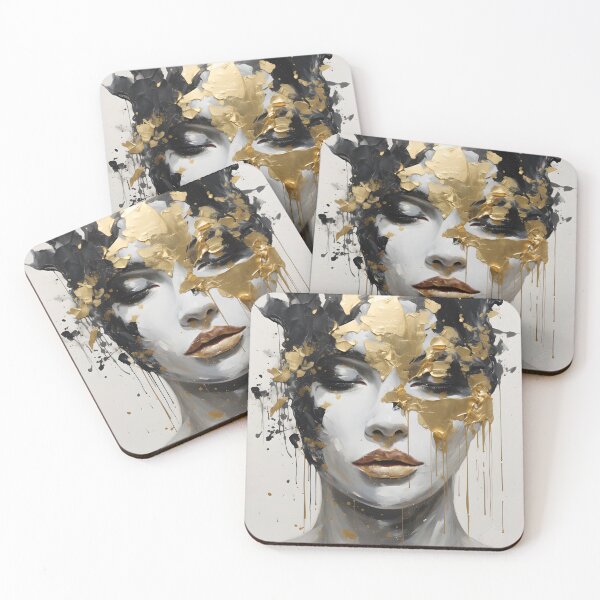 Item preview, Abstract Gold Female Face Portrait - White Aesthetic Woman Art - Elegant Abstract Aesthetic Art designed and sold by ArtFireGallery.
