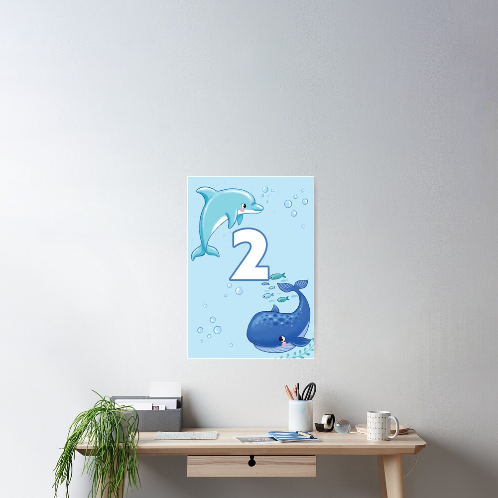 underwater-sea-life-birthday-card-for-2-year-old-poster-by-0hmc