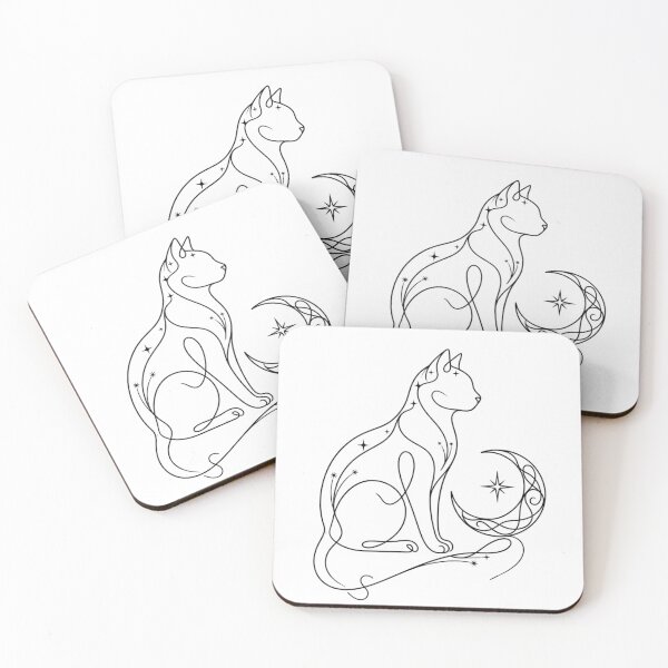 Item preview, Minimalist One-Line Mystic Art: Cat, Moon and Sirius Star designed and sold by Siriusvibes.
