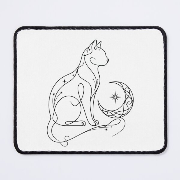 Item preview, Minimalist One-Line Mystic Art: Cat, Moon and Sirius Star designed and sold by Siriusvibes.