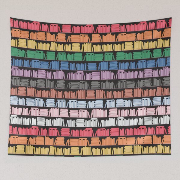 Item preview, Subtle Progress Pride Flag Rainbow Bookshelves Pattern Black Background designed and sold by winterpumpkin.