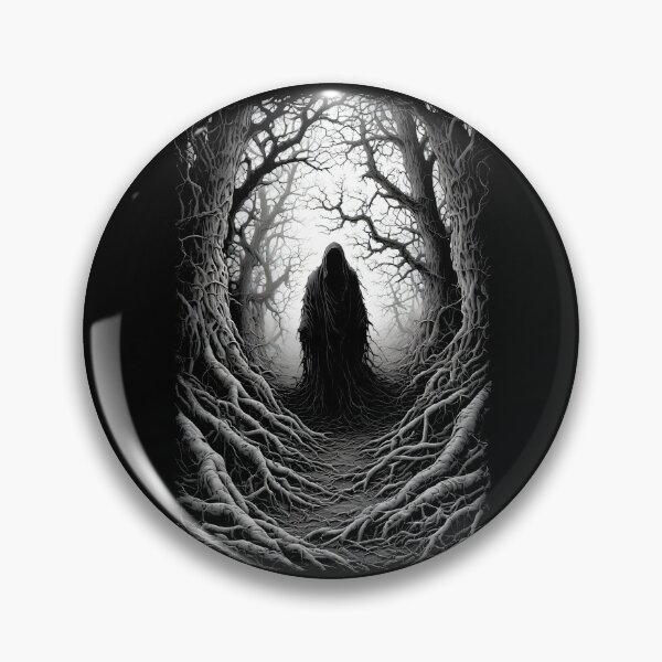 Item preview, Hooded Figure in Dark Forest – Horror Art (BLACK) designed and sold by MorbidDreams.