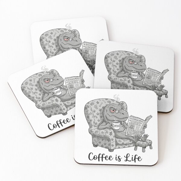 Item preview, Coffee Is Life: Tired T-Rex Dinosaur designed and sold by PoomDesign.