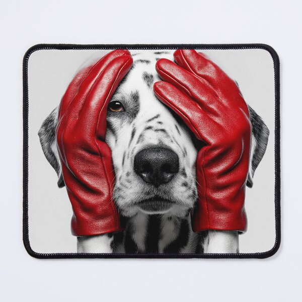 Item preview, Funny Dalmatian with Red Gloves Covering Eyes – Minimalist Dog Humor Art Print designed and sold by Artixshopy98.