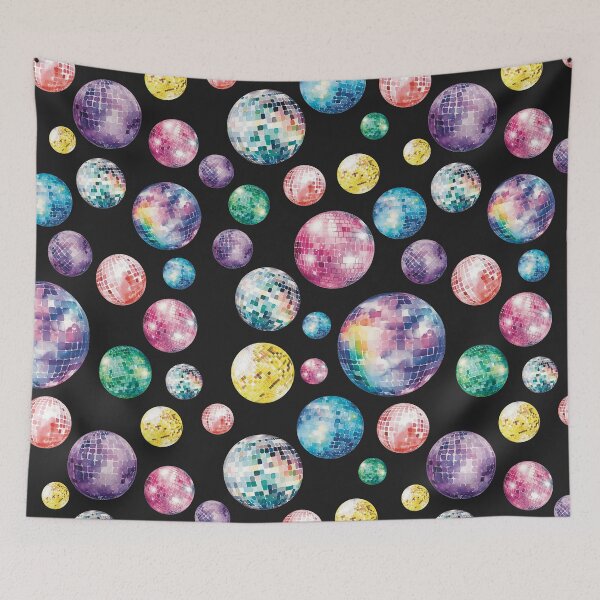 Item preview, Watercolor Disco Ball Pattern - black background designed and sold by Miscelenious.