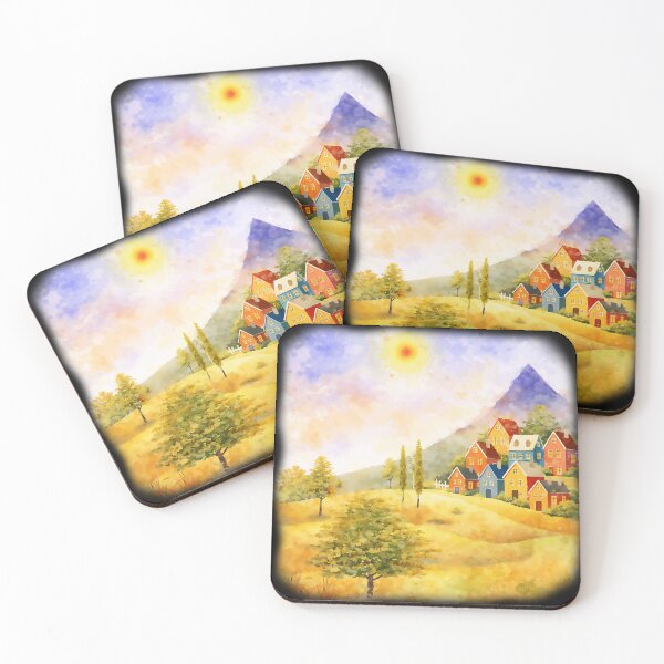 Item preview, Autumn watercolor village landscape with colorful houses designed and sold by busurman.