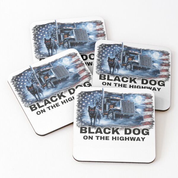 Item preview, Black Dog on the Highway Trucker Graphic designed and sold by CoyoteSteelRd.