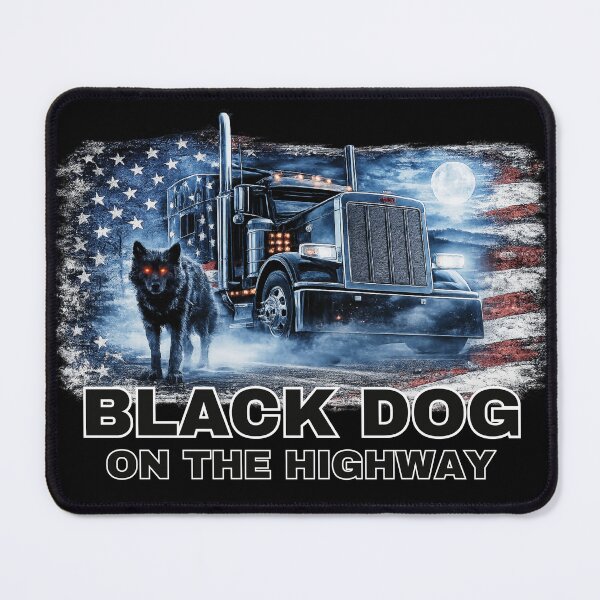 Item preview, Black Dog on the Highway Trucker Graphic designed and sold by CoyoteSteelRd.