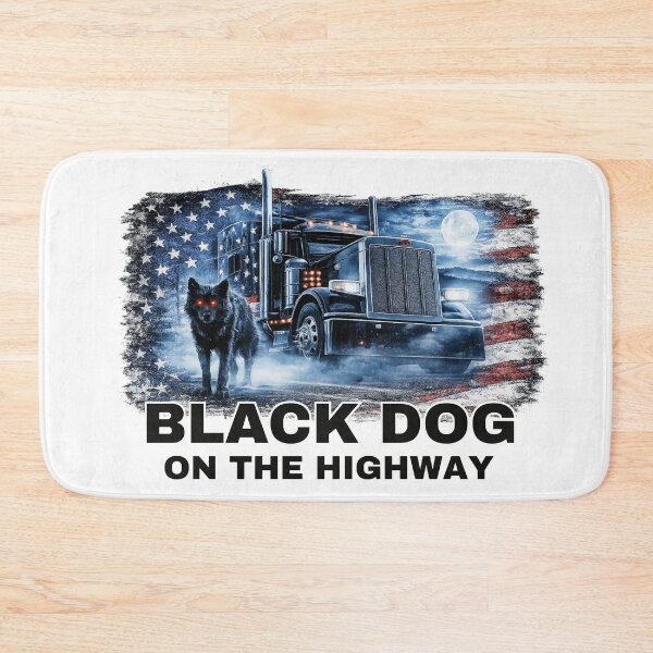 Item preview, Black Dog on the Highway Trucker Graphic designed and sold by CoyoteSteelRd.