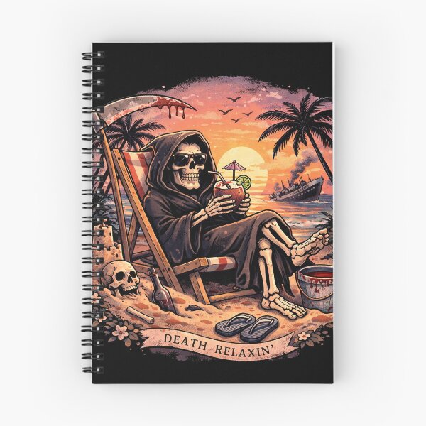 Aperçu de l'œuvre T-shirt de plage avec la Faucheuse – Humour noir et esthétique sur le thème des vacances créée et vendue par .onemoredesign..