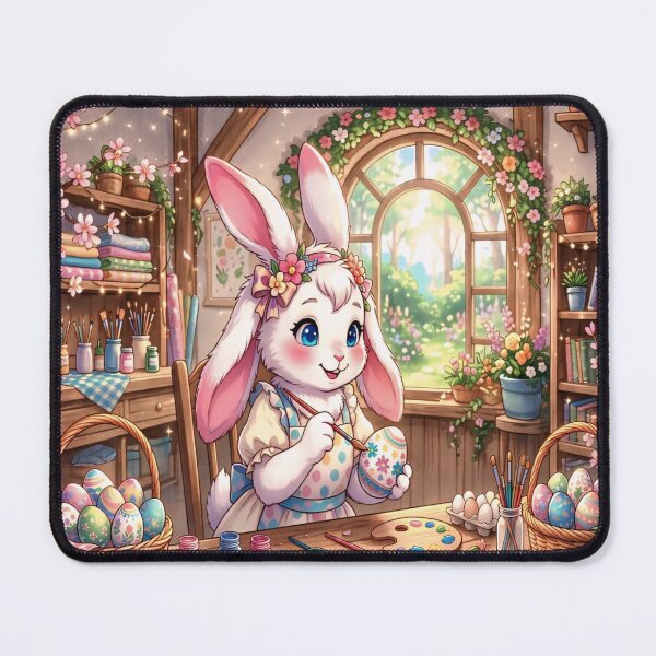 Item preview, Easter Bunny Painting Eggs in flower Cottage-Cute Pastel Aesthetic.  designed and sold by digitalbob60.