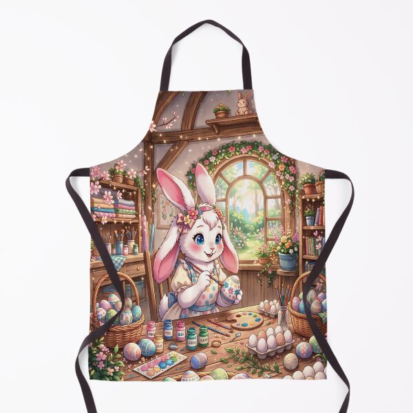Item preview, Easter Bunny Painting Eggs in flower Cottage-Cute Pastel Aesthetic.  designed and sold by digitalbob60.