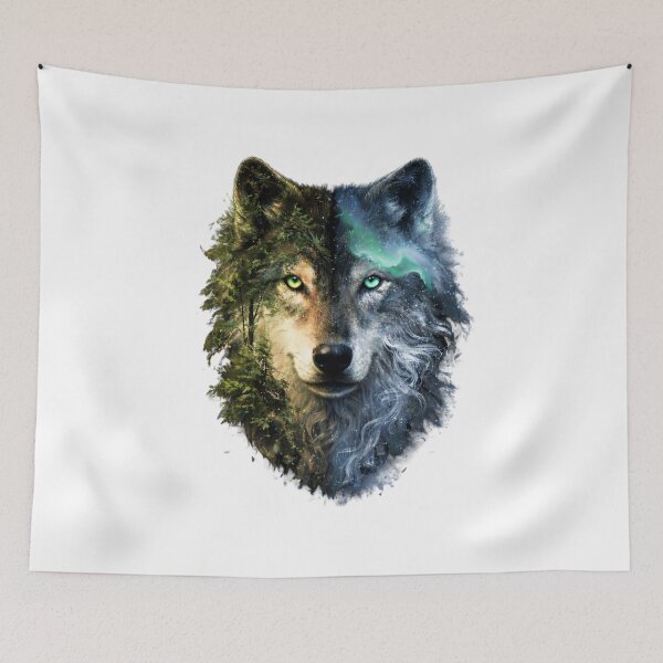 Item preview, Split Nature Wolf – Forest and Ice Fantasy  designed and sold by ClutchCassidyTees.
