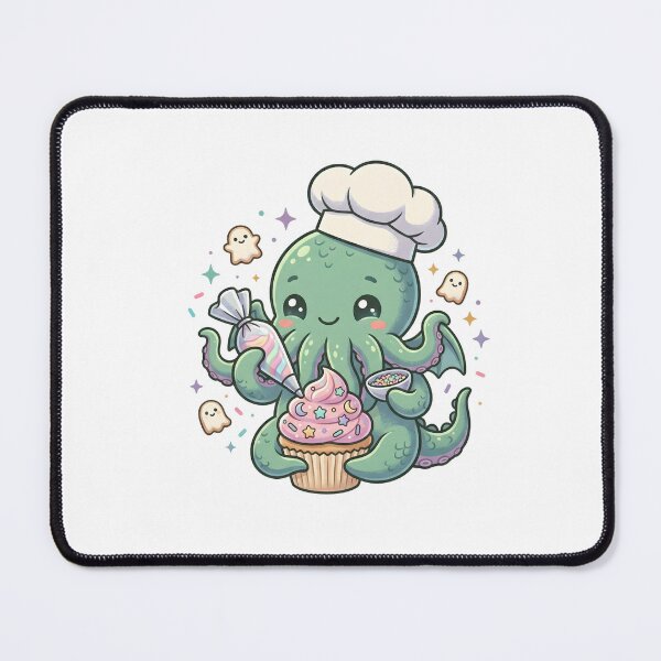 Item preview, Cute Baby Cthulhu Pastry Chef Decorating a Magical Cupcake designed and sold by Kvarny.