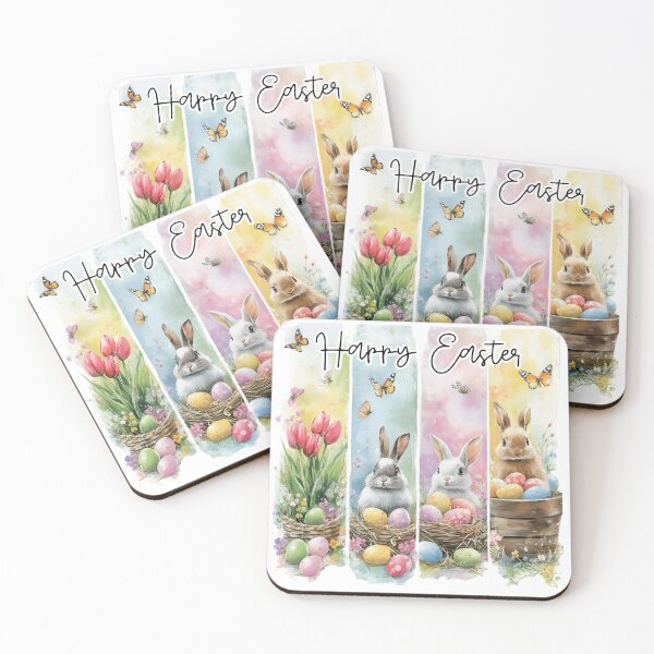 Item preview, Happy Easter Bunny Watercolor Design – Cute Spring Rabbits Eggs Floral Pastel Easter Art designed and sold by ArcticFoxStudio.