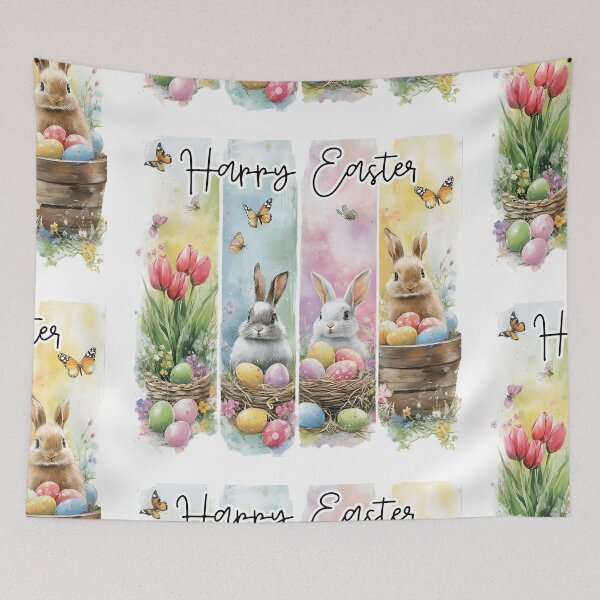 Item preview, Happy Easter Bunny Watercolor Design – Cute Spring Rabbits Eggs Floral Pastel Easter Art designed and sold by ArcticFoxStudio.