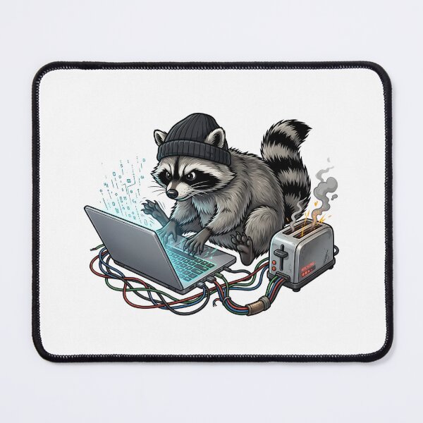 Item preview, Funny Raccoon Hacker Hacking a Toaster with Laptop Illustration designed and sold by Kvarny.