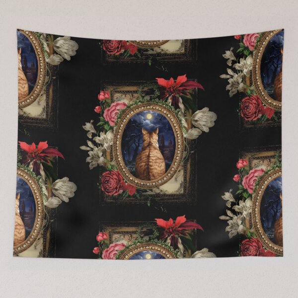 Item preview, Cat Moon Night - Vintage Botanical Flowers Gothic aesthetic designed and sold by TOTO GUYANA.