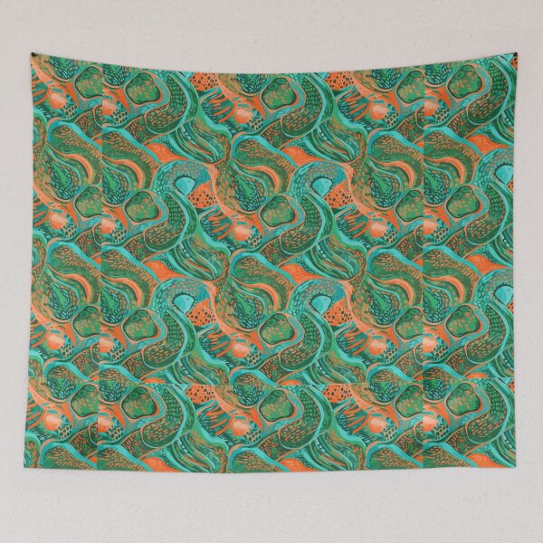 Item preview, Vibrant Abstract Organic Pattern – Teal & Coral Fluid Shapes Seamless Texture Design designed and sold by RidaSalArt.