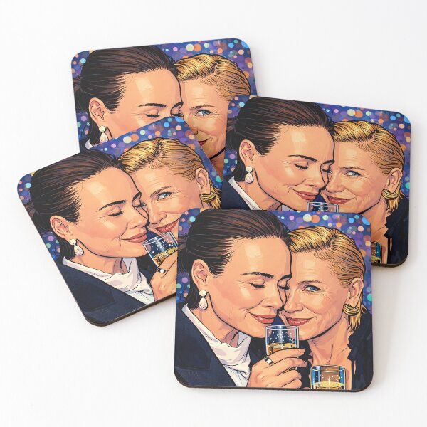Item preview, Friends Naomi Watts and Sarah Paulson drinking champagne (fan art) designed and sold by PopCultureAndStuff.