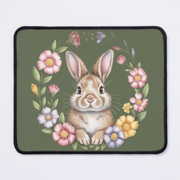 Item preview, Cute Bunny in Floral Wreath – Spring Pastel Rabbit Design designed and sold by SoftStyleStudio ⭐⭐⭐.