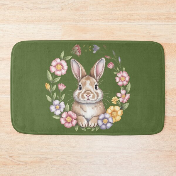 Item preview, Cute Bunny in Floral Wreath – Spring Pastel Rabbit Design designed and sold by SoftStyleStudio ⭐⭐⭐.